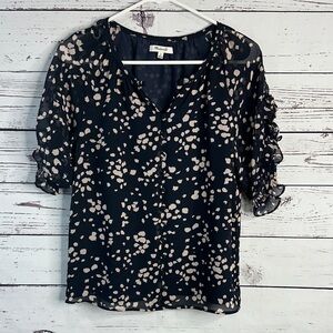Madewell Black and Cream Patterned Blouse